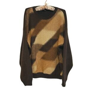 Vintage Liberty Mens Retro Grandpa Chevron Sweater Large Brown 90s Grunge Indie